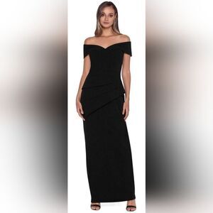 Xscape 4748X Jovie Scuba Crepe Off the Shoulder Dress NWT Size 16 Black